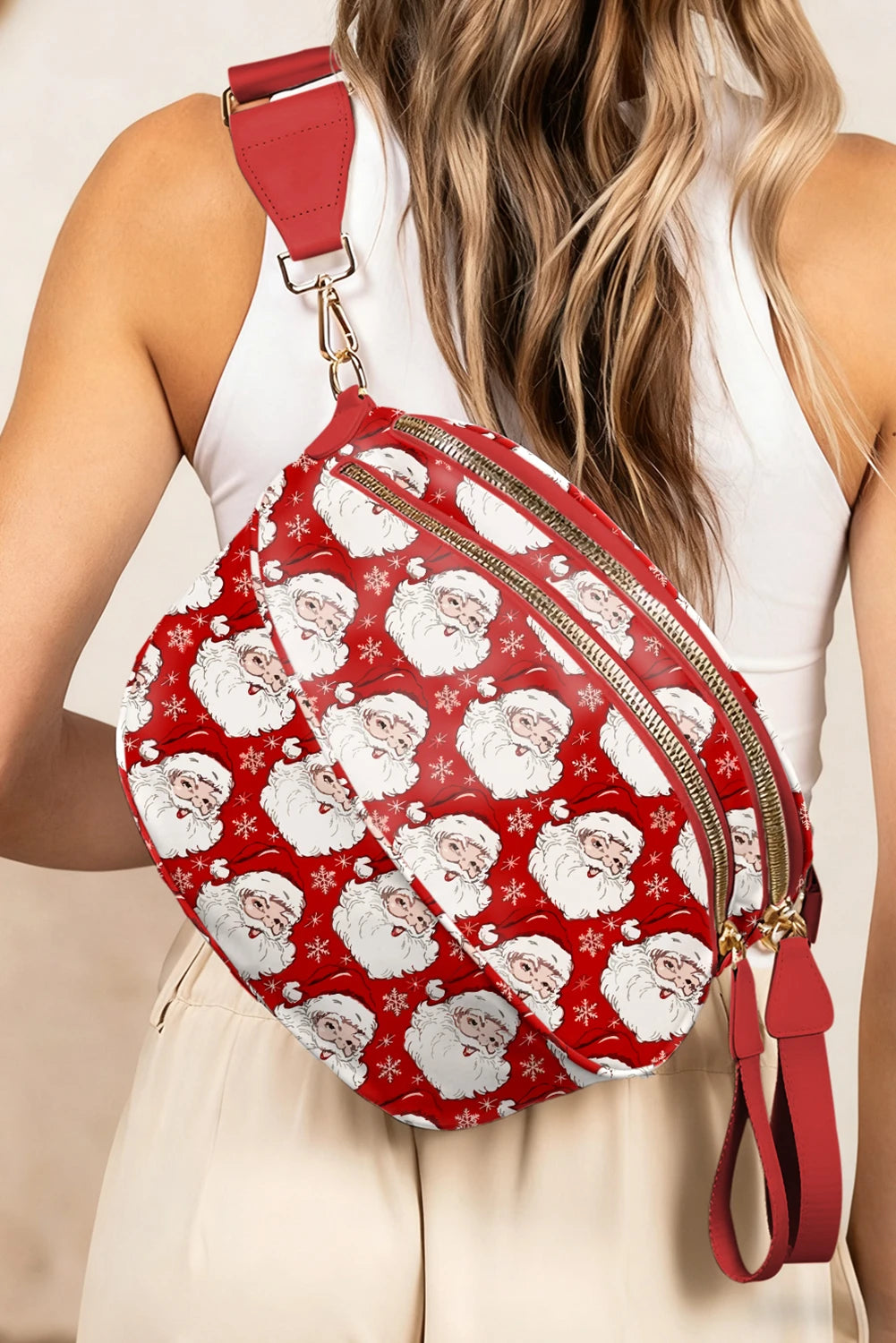 Christmas Theme Double Zip PU Leather Crossbody Bag