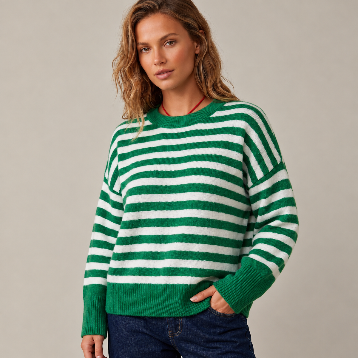 Women's Color Block Striped Oversized Crewneck Sweater