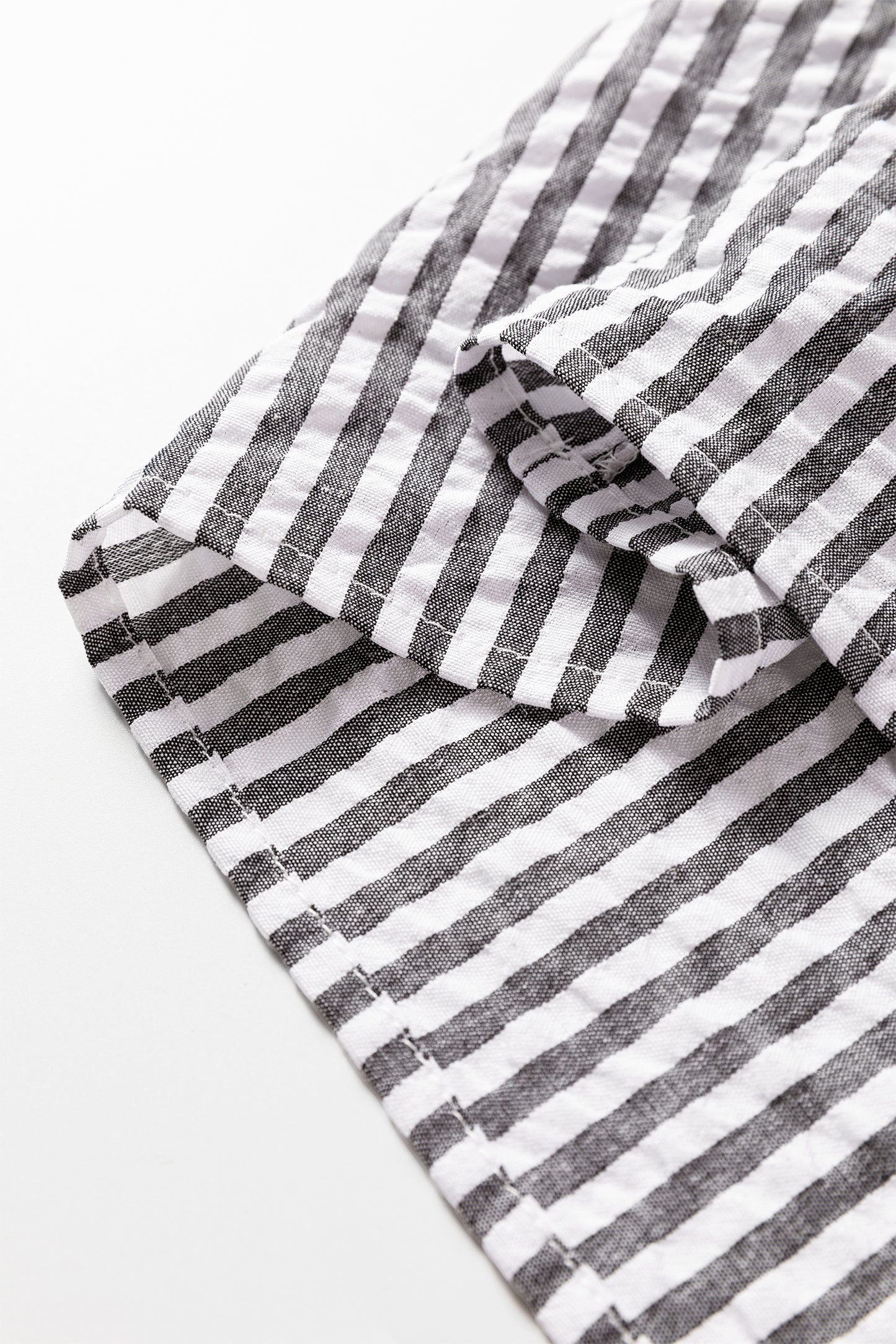 Dark Grey Striped Print Contrast Patchwork Detail Split Neck Blouse