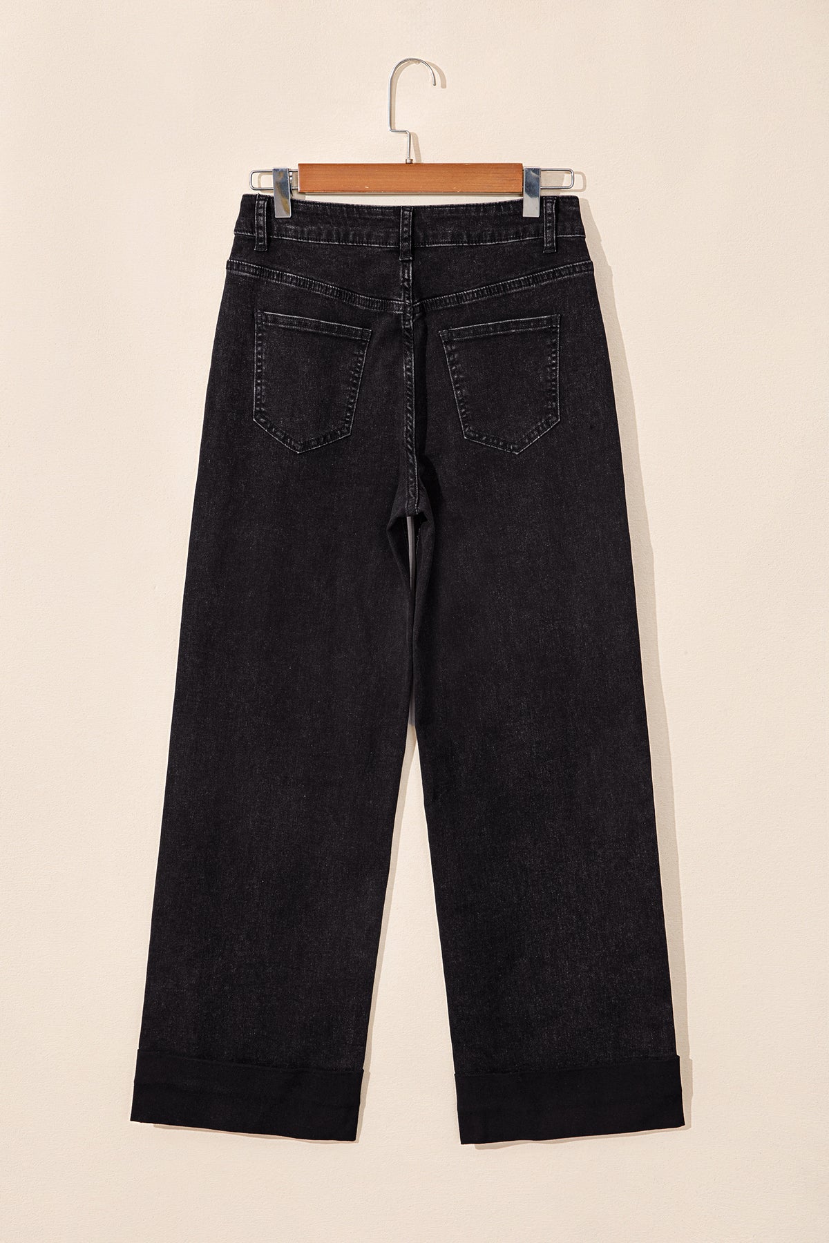 Black Studded Detail Straight Leg Casual Loose Jeans