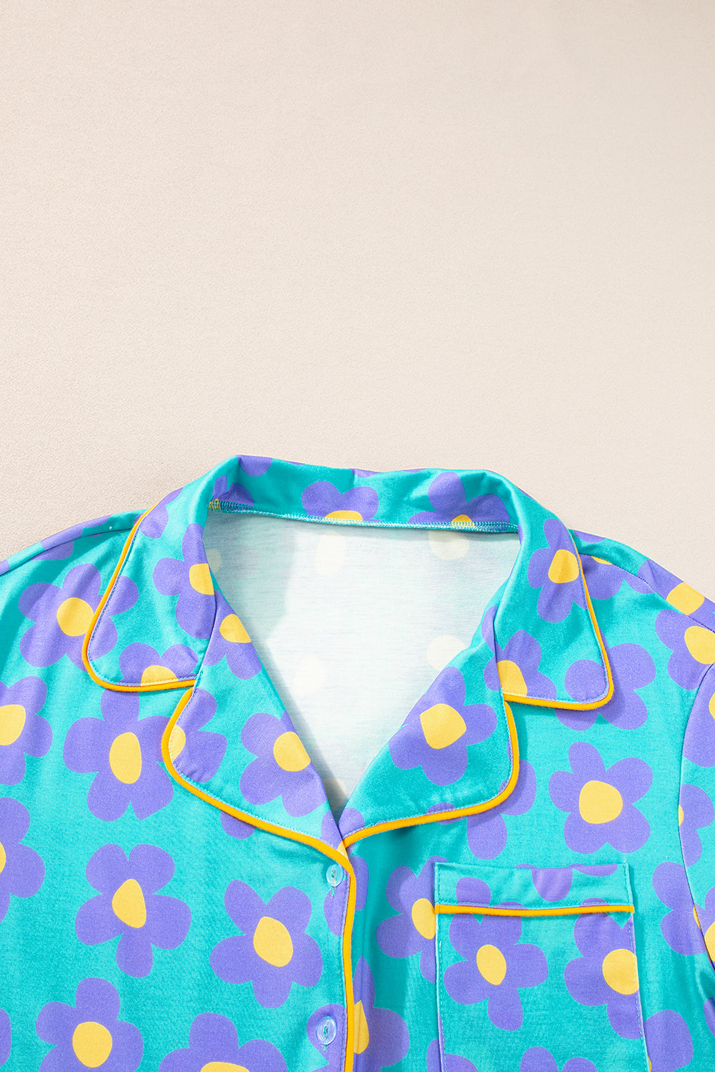 Loose and comfortable Flower Print Short Sleeve Shirt Pajamas Set