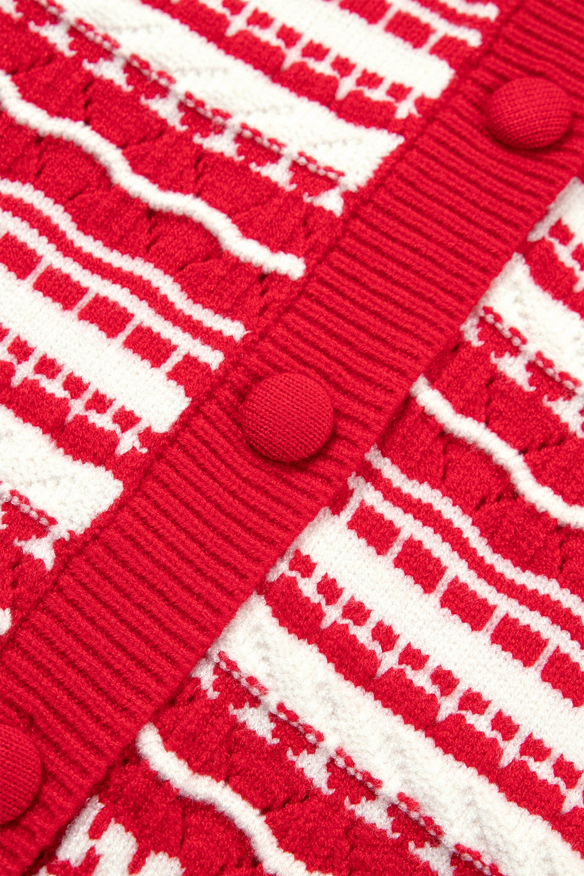 Red Geometric Striped Pattern V Neck Button Front Casual Knit Cardigan