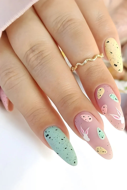 Pink Easter Bunny Egg Almond Shape Nail Stickers