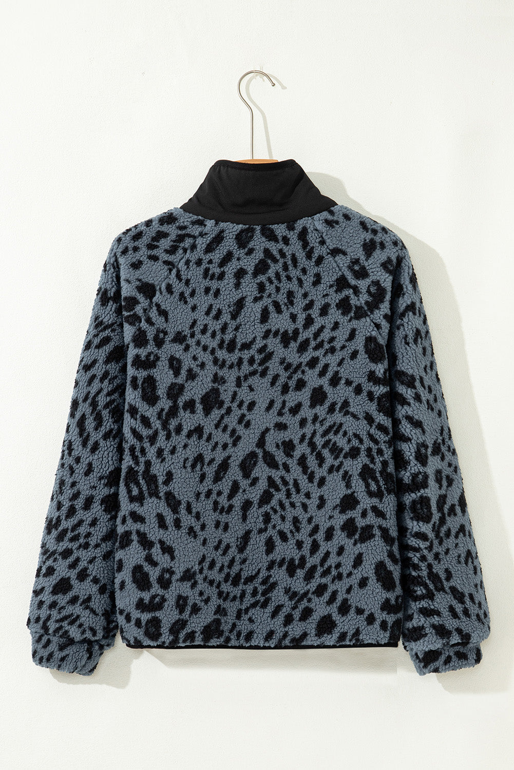 Cow Print Buttoned Stand Collar Fleece Jacket