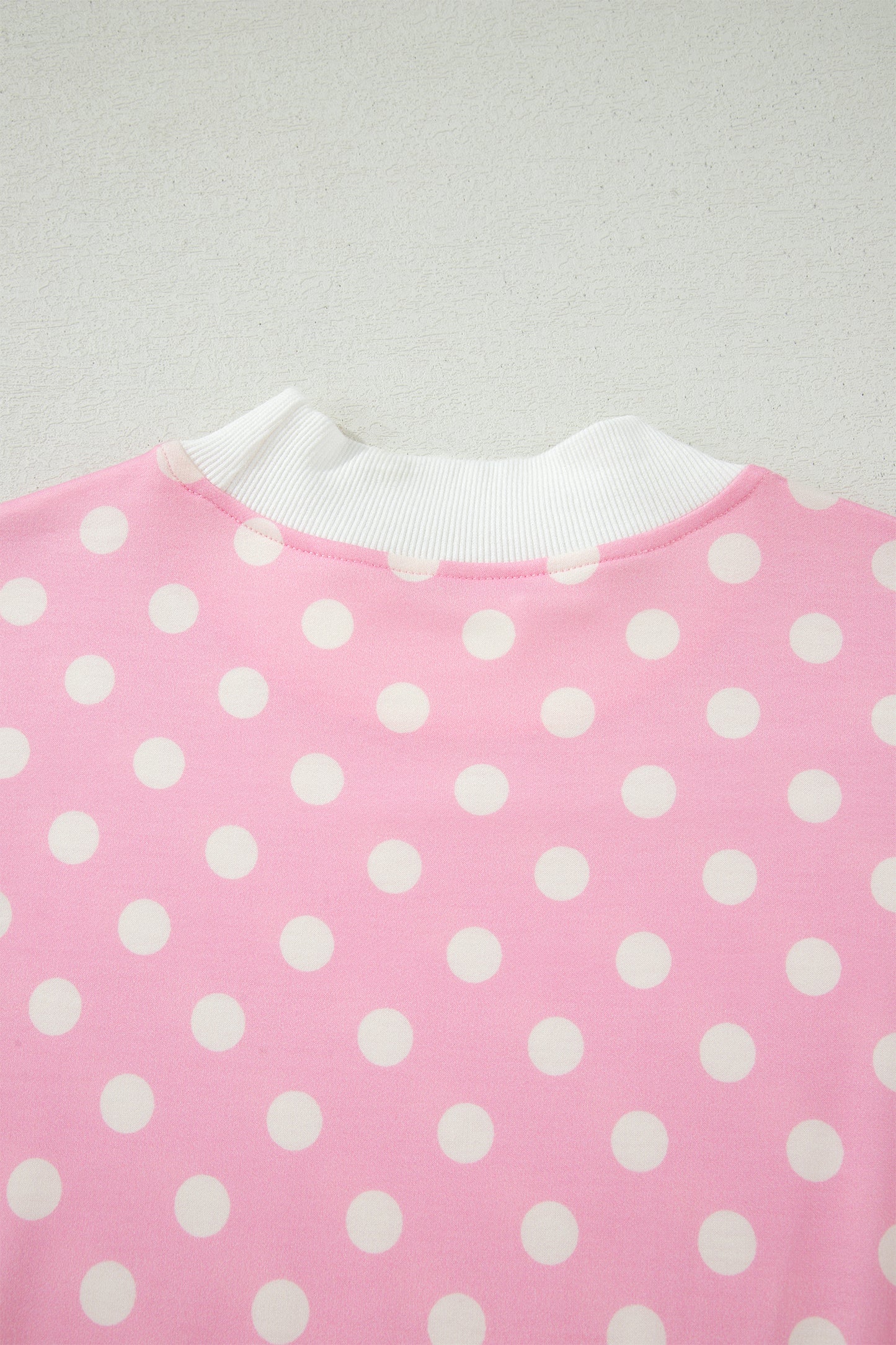 Sky Blue Polka Dot Print Color Block Trim Mock Neck Short Set