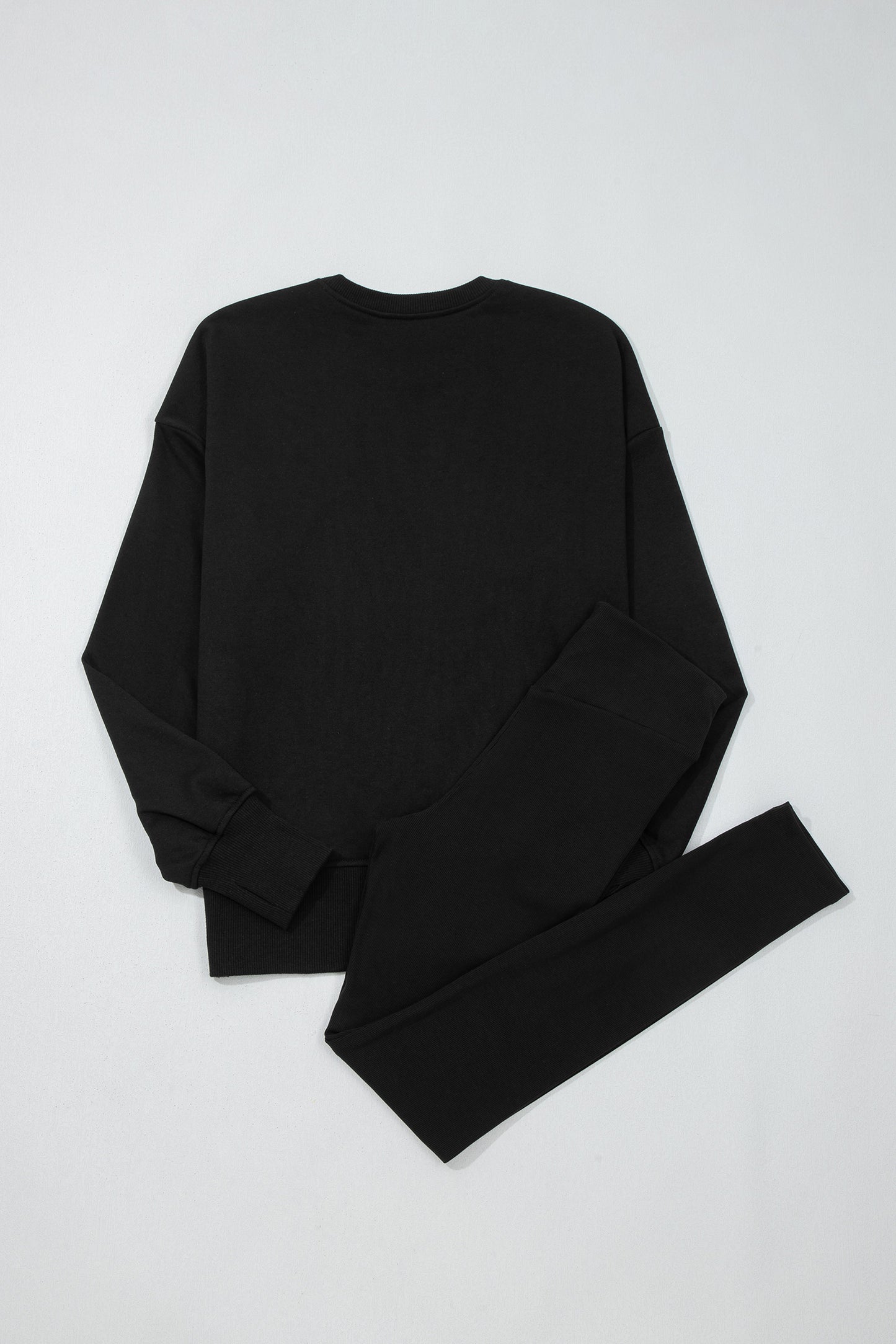 Jet Stream Solid Color Oversize Slit Sweatshirt Ribbed Leggings 2pcs Set