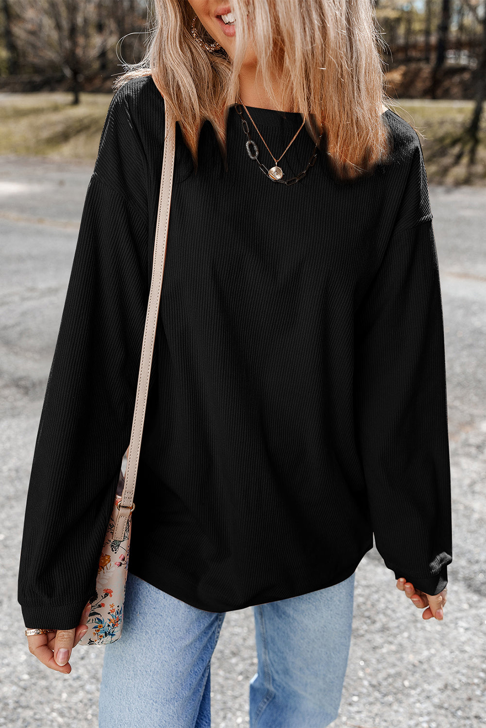 Festival Fuchsia Ribbed Corduroy Oversized Sweatshirt