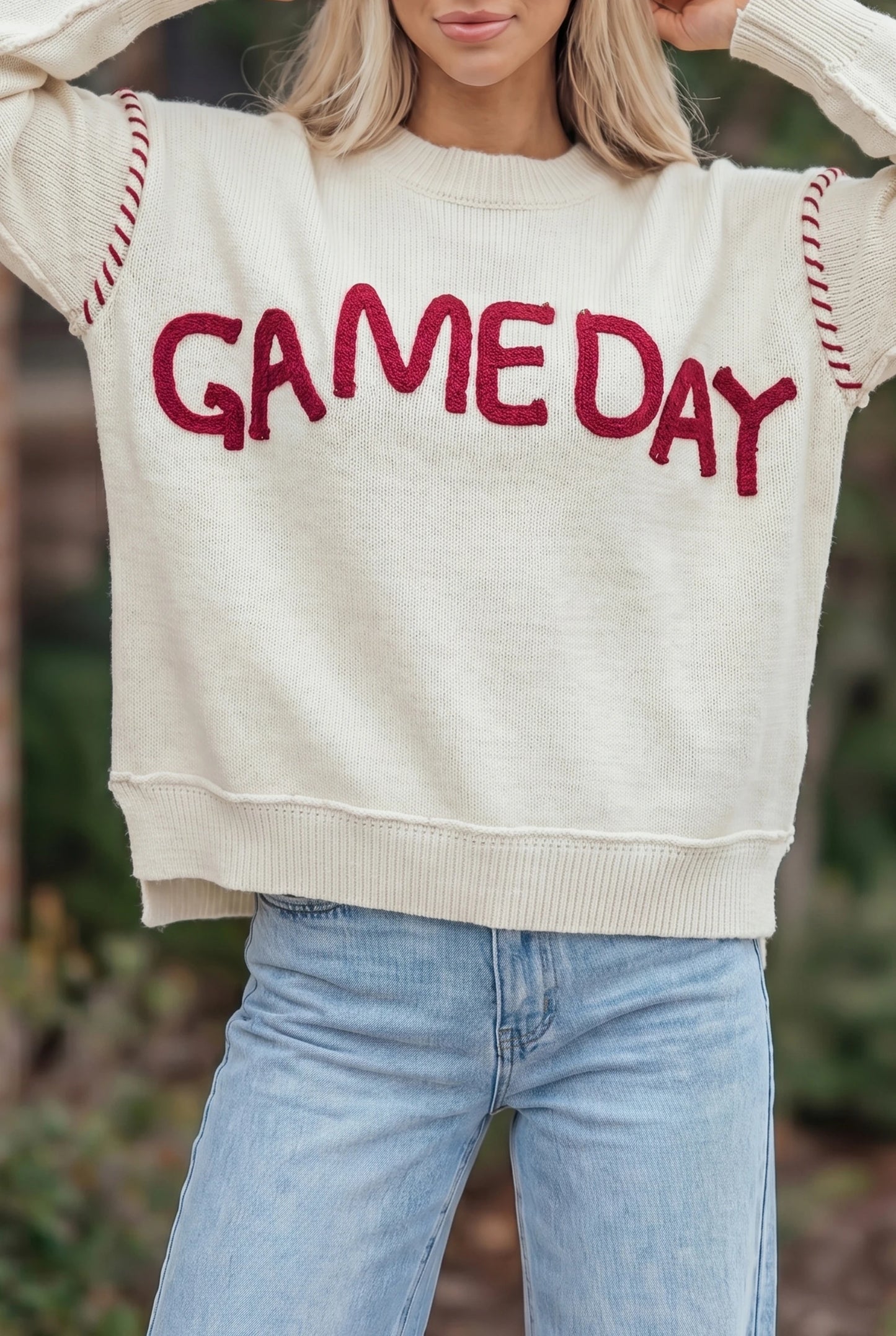 Drop Shoulder Game Day Letter Print Pullover Sweater