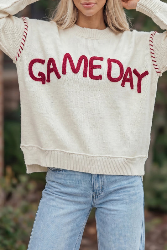 Drop Shoulder Game Day Letter Print Pullover Sweater