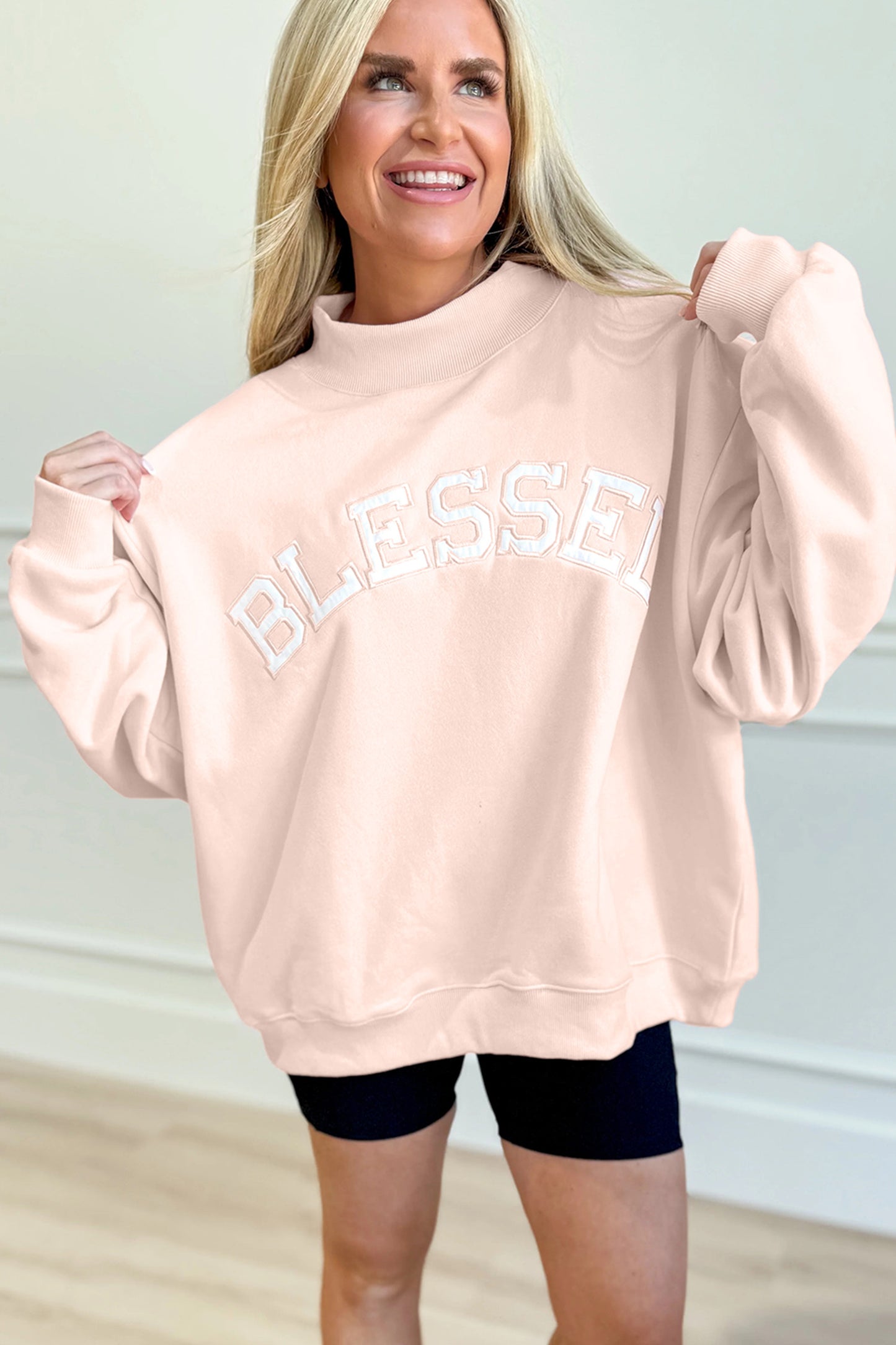 Apricot Pink Oversize Mock Neck Sweatshirt
