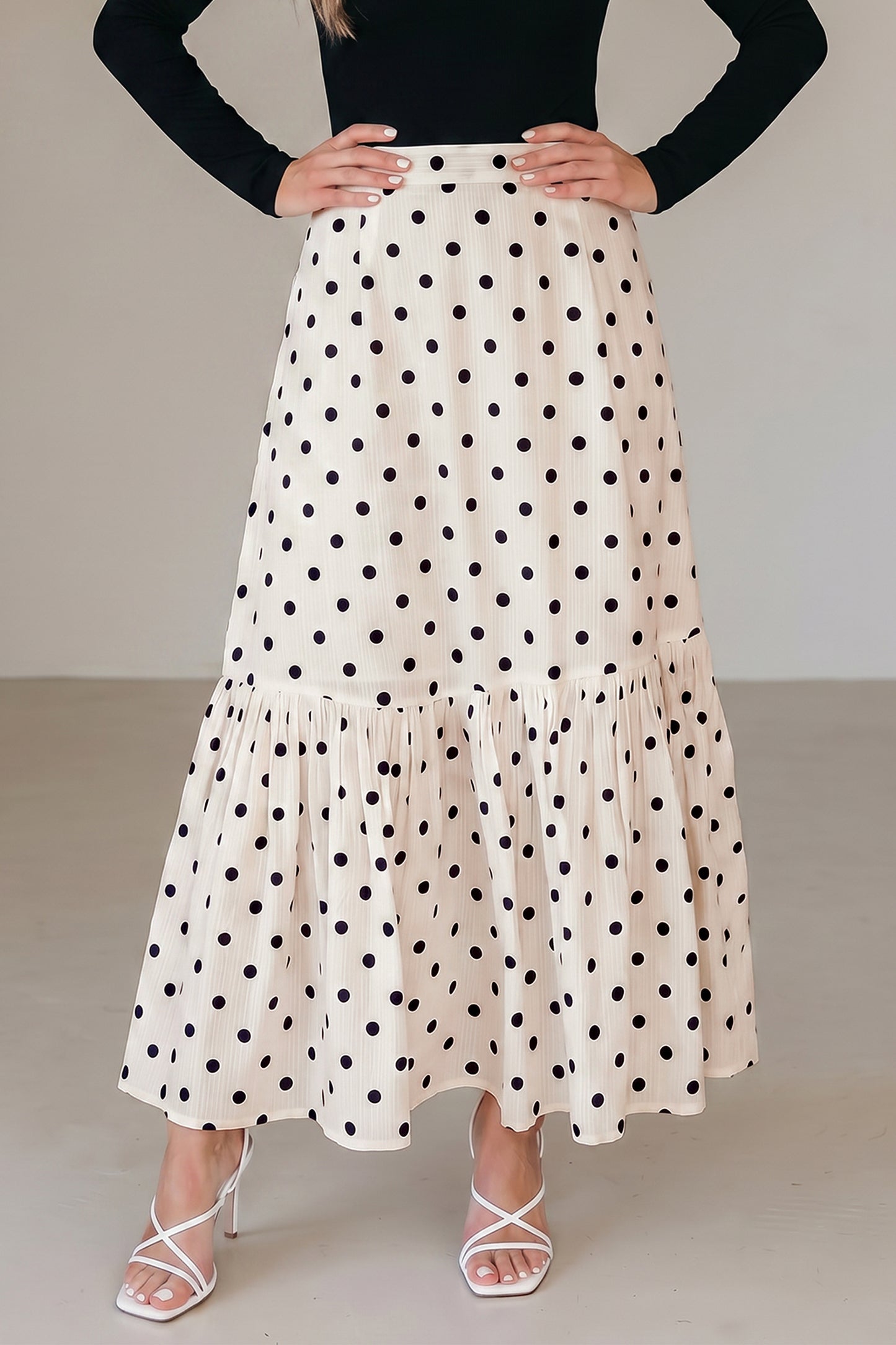 Polka Dot Maxi Skirt Side Slit Vacation Skirt