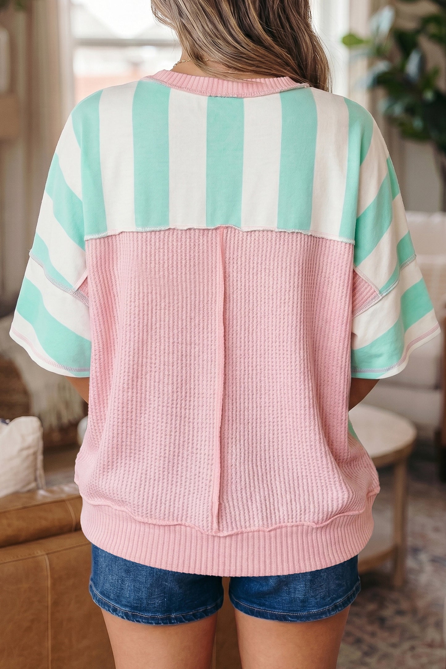 Striped Knit Top Oversized Color Block Boutique Tee