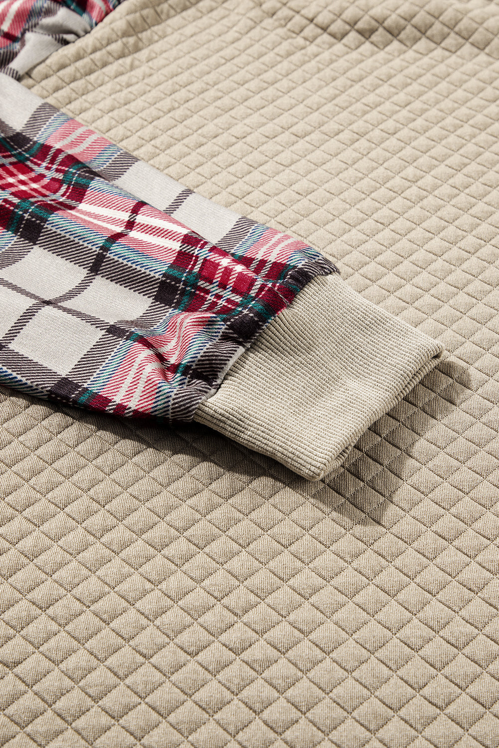 Apricot Quilted Buttoned Neckline Stand Neck Pullover Sweatshirt