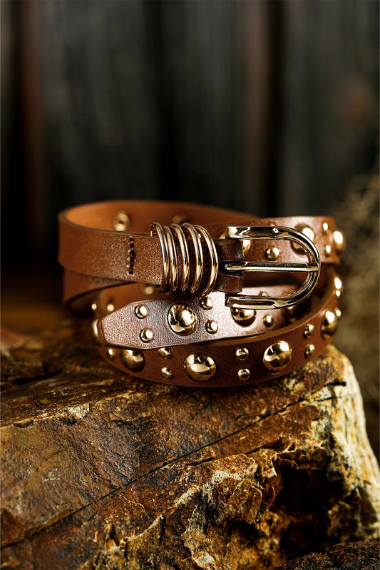 Thai Curry Faux Leather Golden Studded Ring Detail Belt