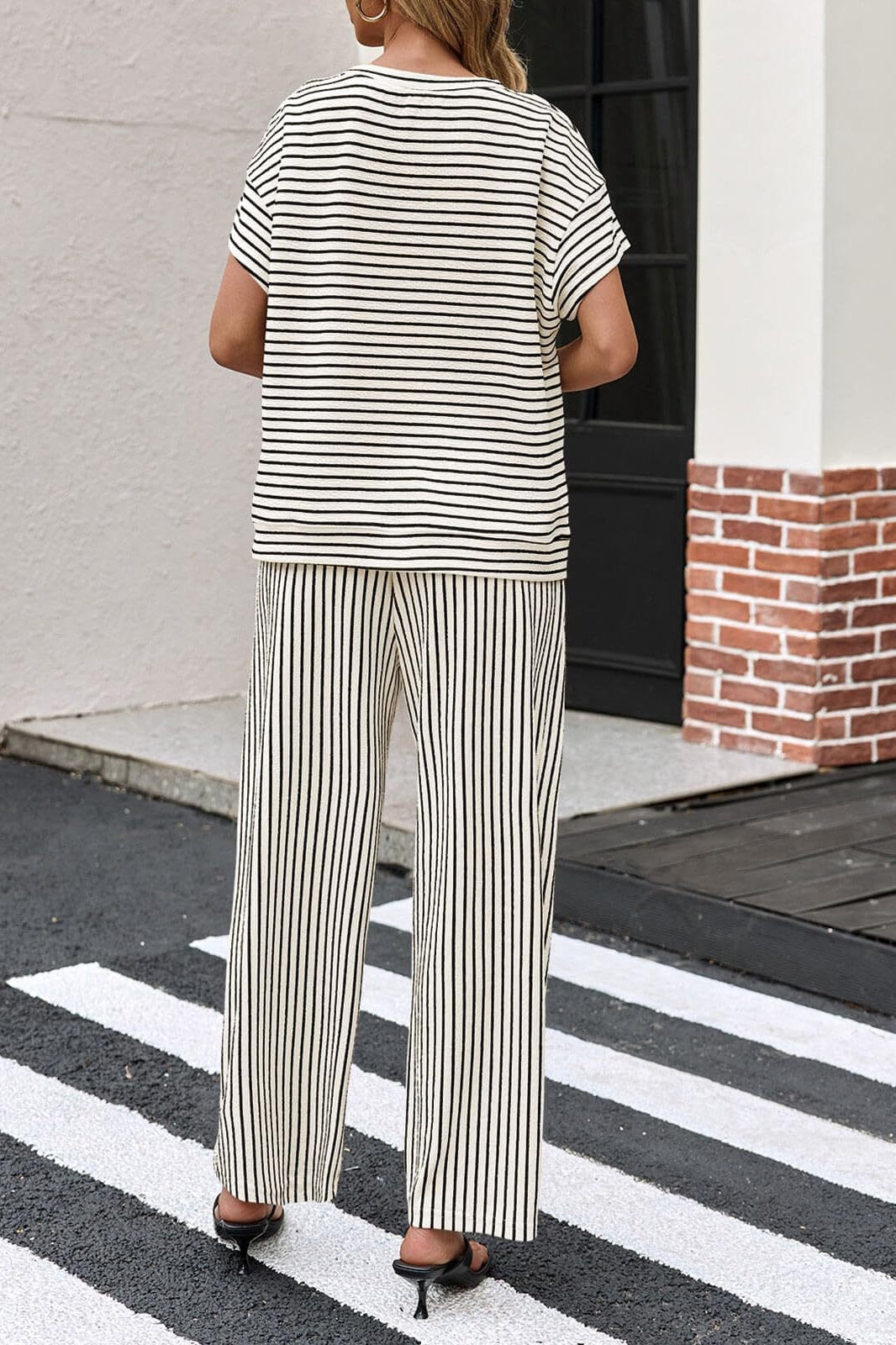 Striped Wide Leg Pants Set Casual Summer Lounge Outfit