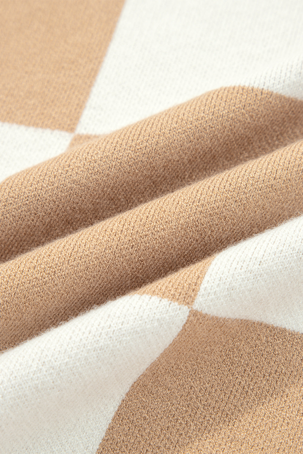 Checkered Pattern Loose Drop Shoulder Half Sleeve Sweater