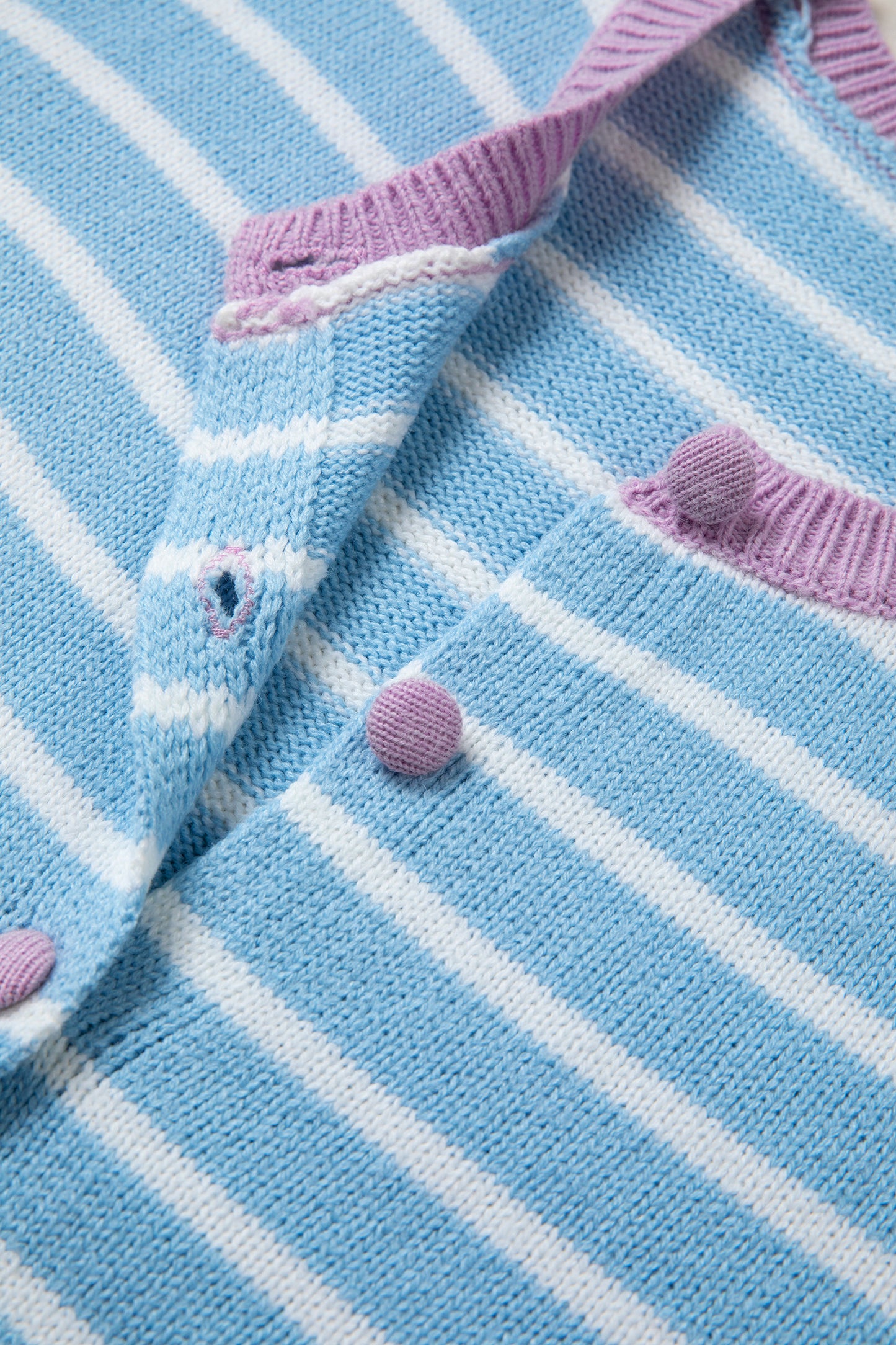 Sky Blue Stripe Contrast Trim Button Down Casual Sweater Cardigan