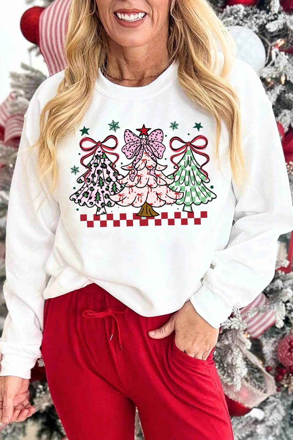 White Christmas Tree Graphic Customized Holiday Sweatshirt