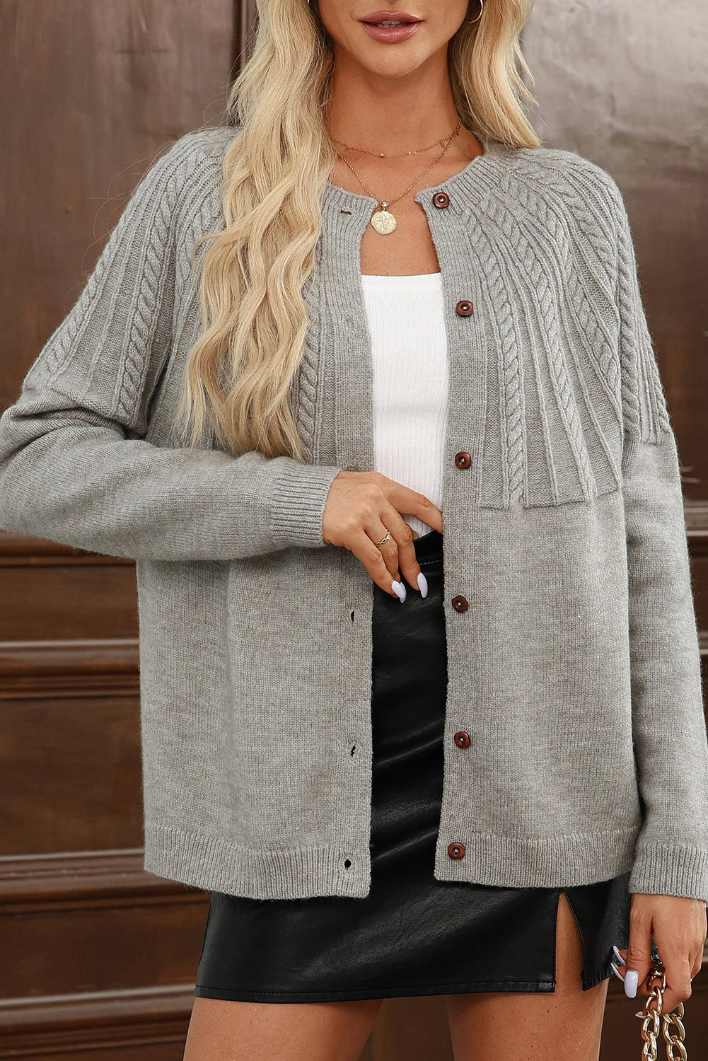 Red Dahlia Solid Color Textured Detail Button Down Long Sleeve Sweater Cardigan