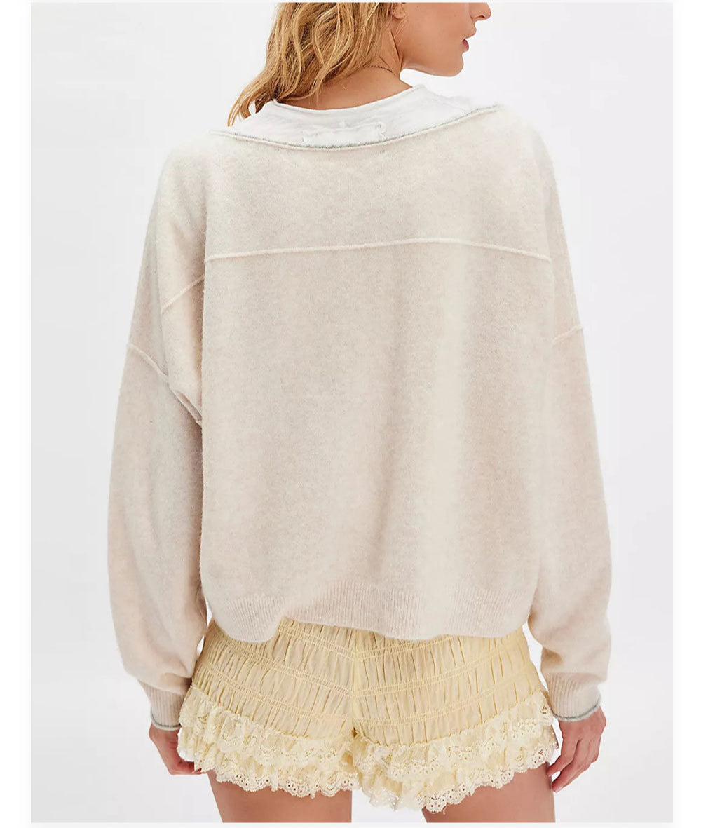 Colorblock Crewneck Knit Sweater, Loose Fit Winter Pullover