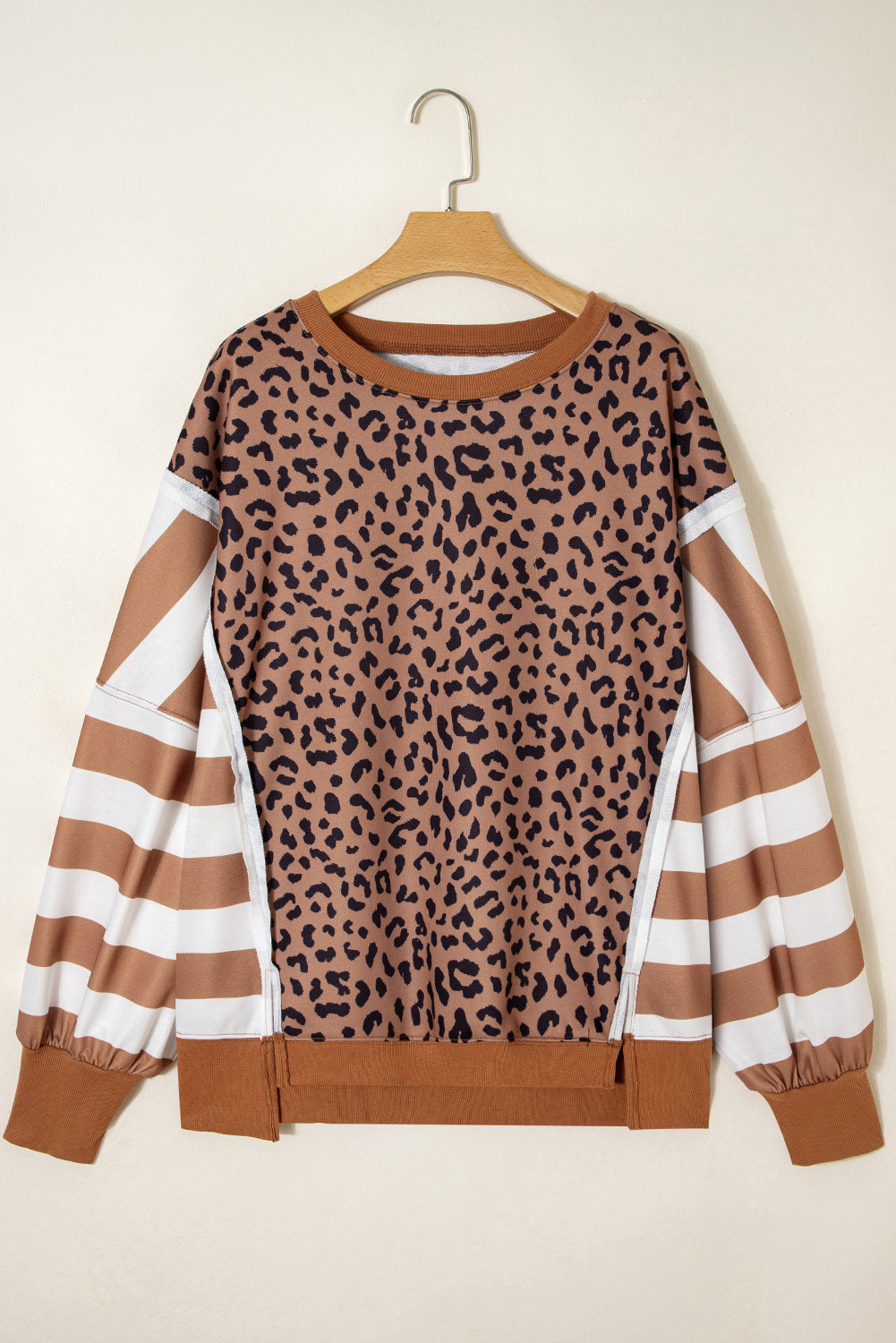 Purple Leopard Striped Patchwork Plus Size Loose Sweatshirt