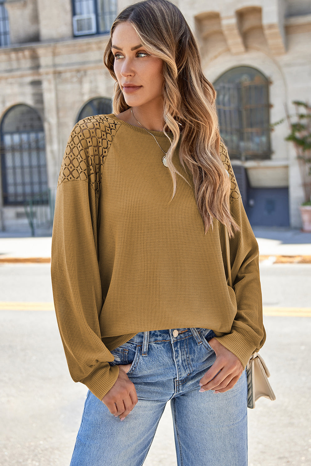 Black Lace Long Sleeve Textured Pullover