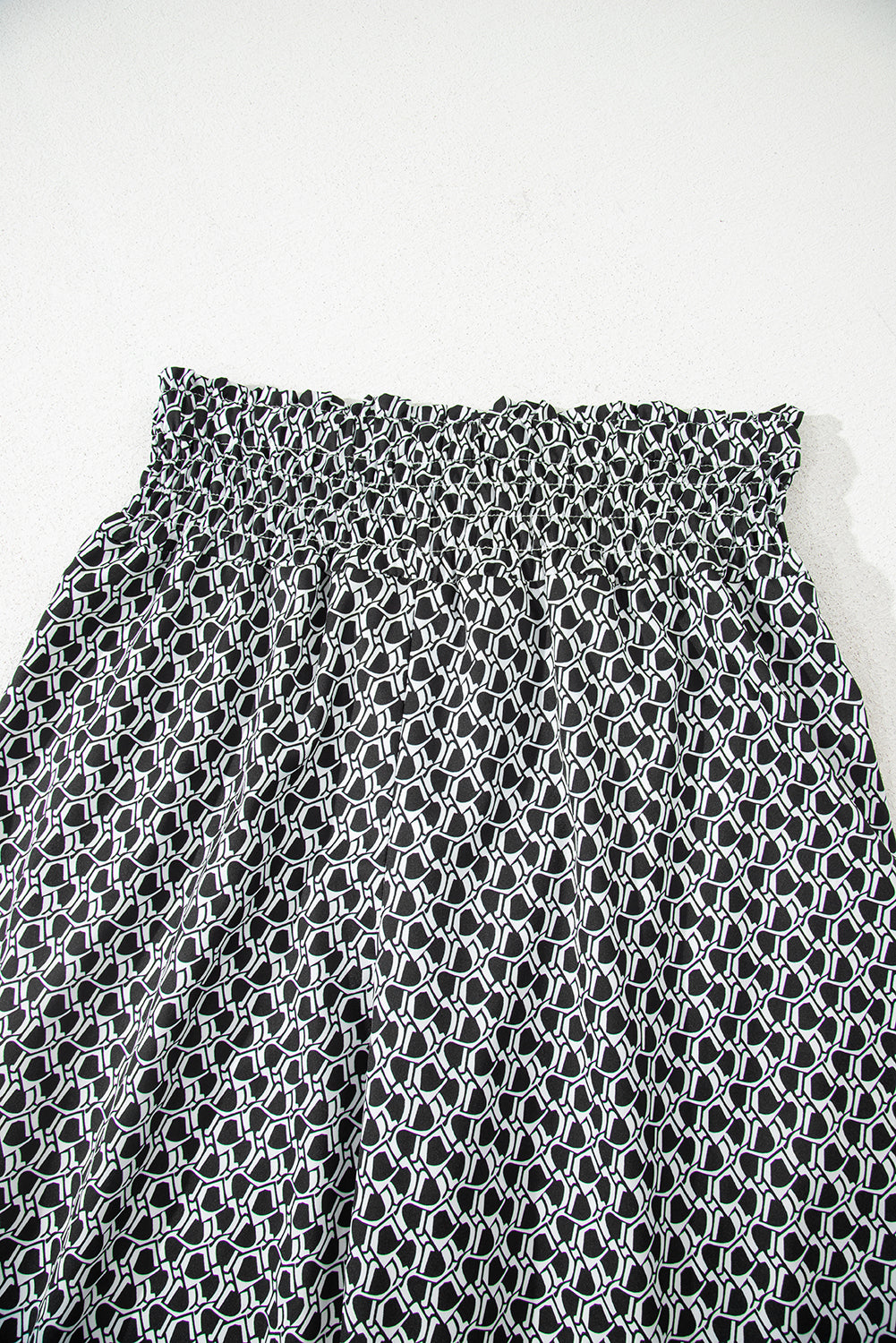 Bohemian Print Slit Wide Leg Smocked High Waist Pants