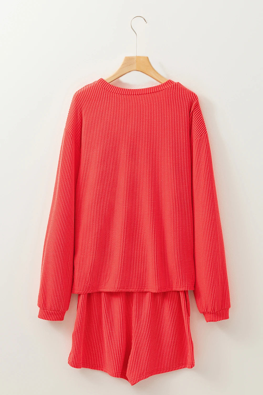 Gold Flame Heat Transfer Christmas Nutcracker Ribbed Long Sleeve Top Shorts Set