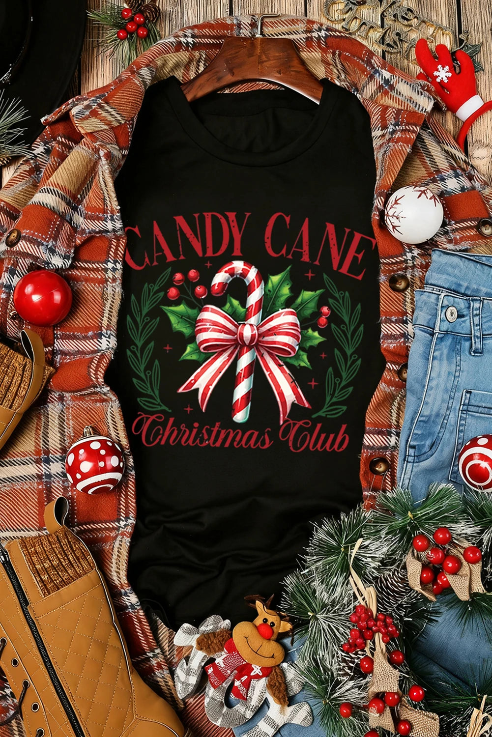 Black Candy Cane Christmas Club Custom Graphic T Shirt