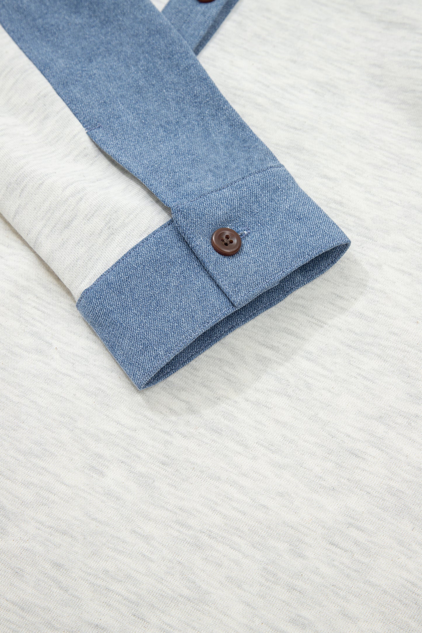 Light Grey Denim Patchwork Buttoned Polo Collar Long Sleeve Top