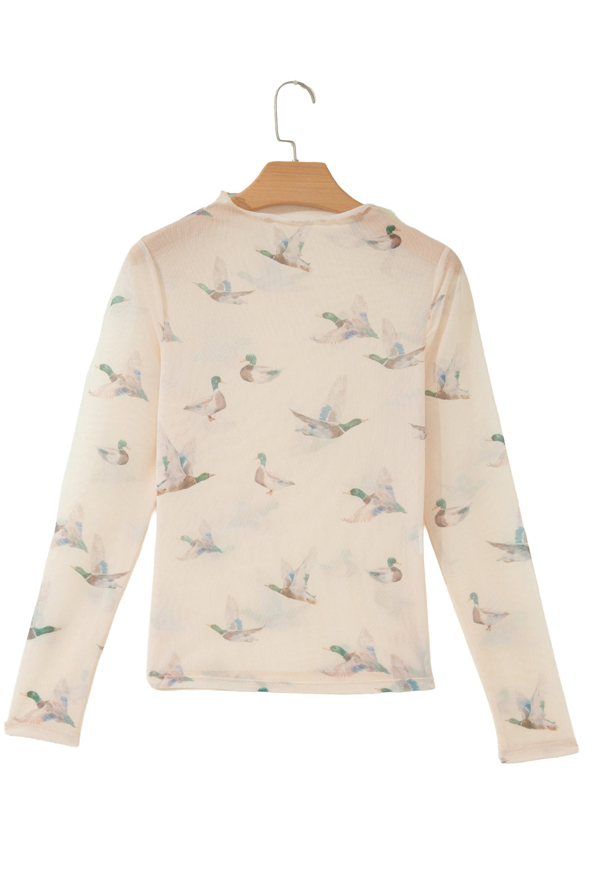 Western Duck Print Mesh Top Western High Neck Fitted