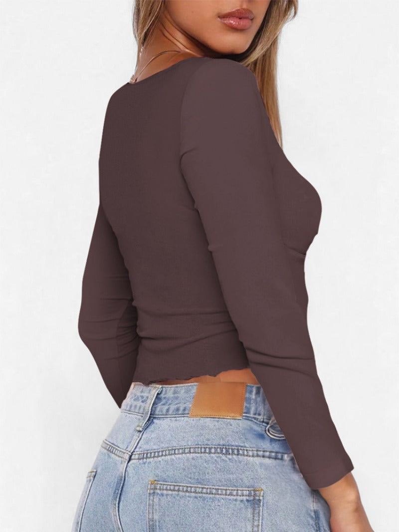 Long Sleeve Twisted Front V-Neck Long Sleeve T-Shirt Women