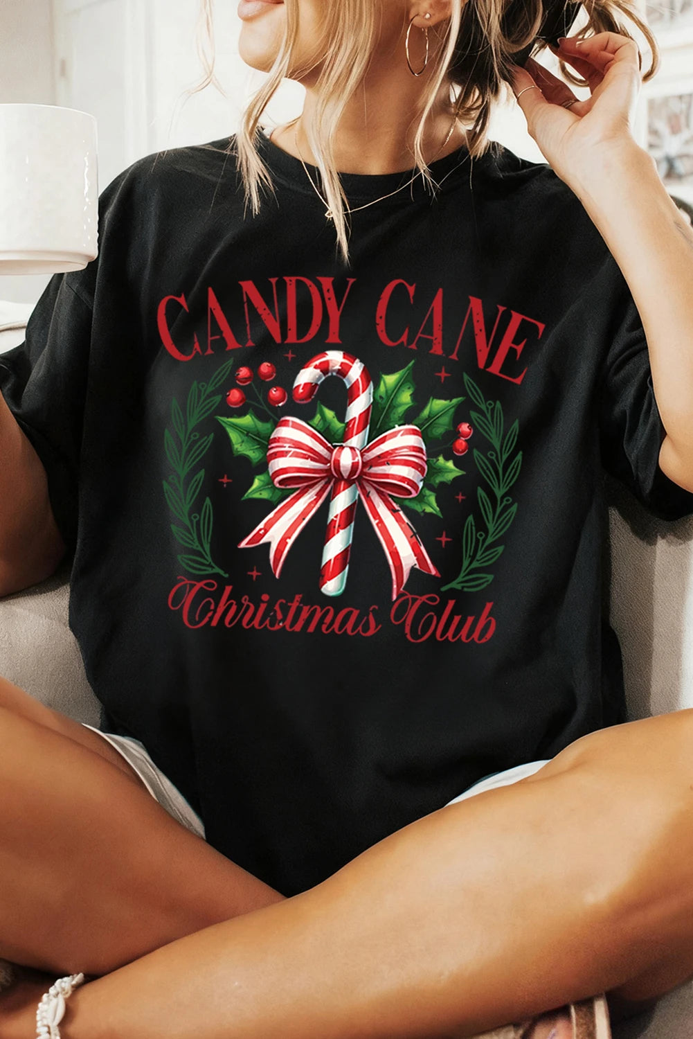 Black Candy Cane Christmas Club Custom Graphic T Shirt