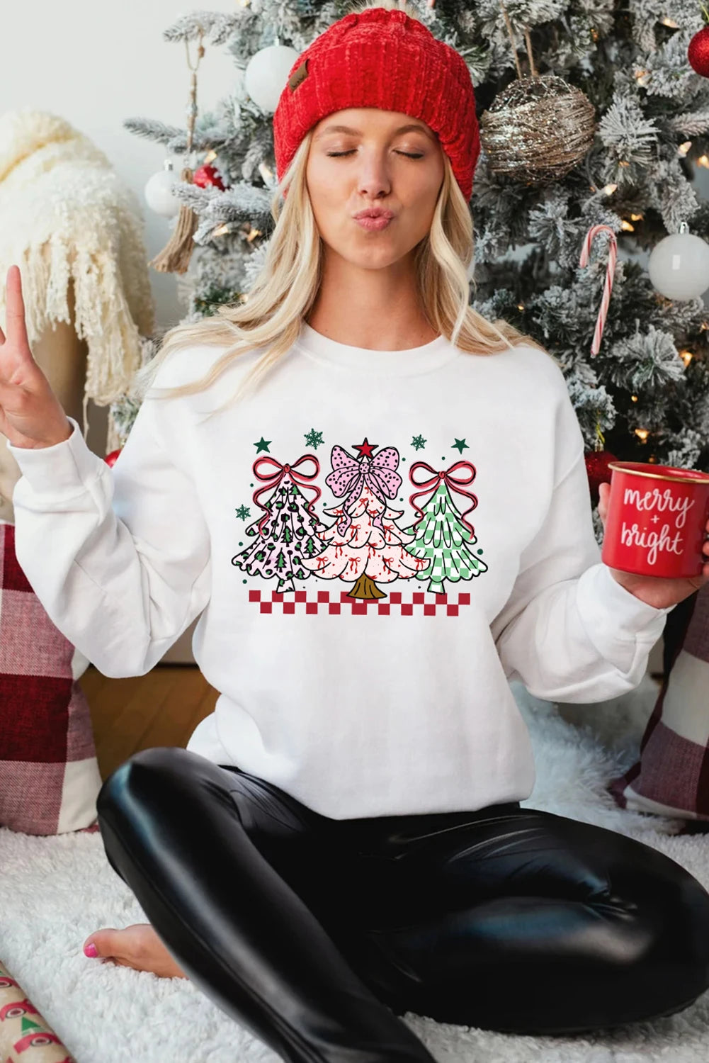 White Christmas Tree Graphic Customized Holiday Sweatshirt
