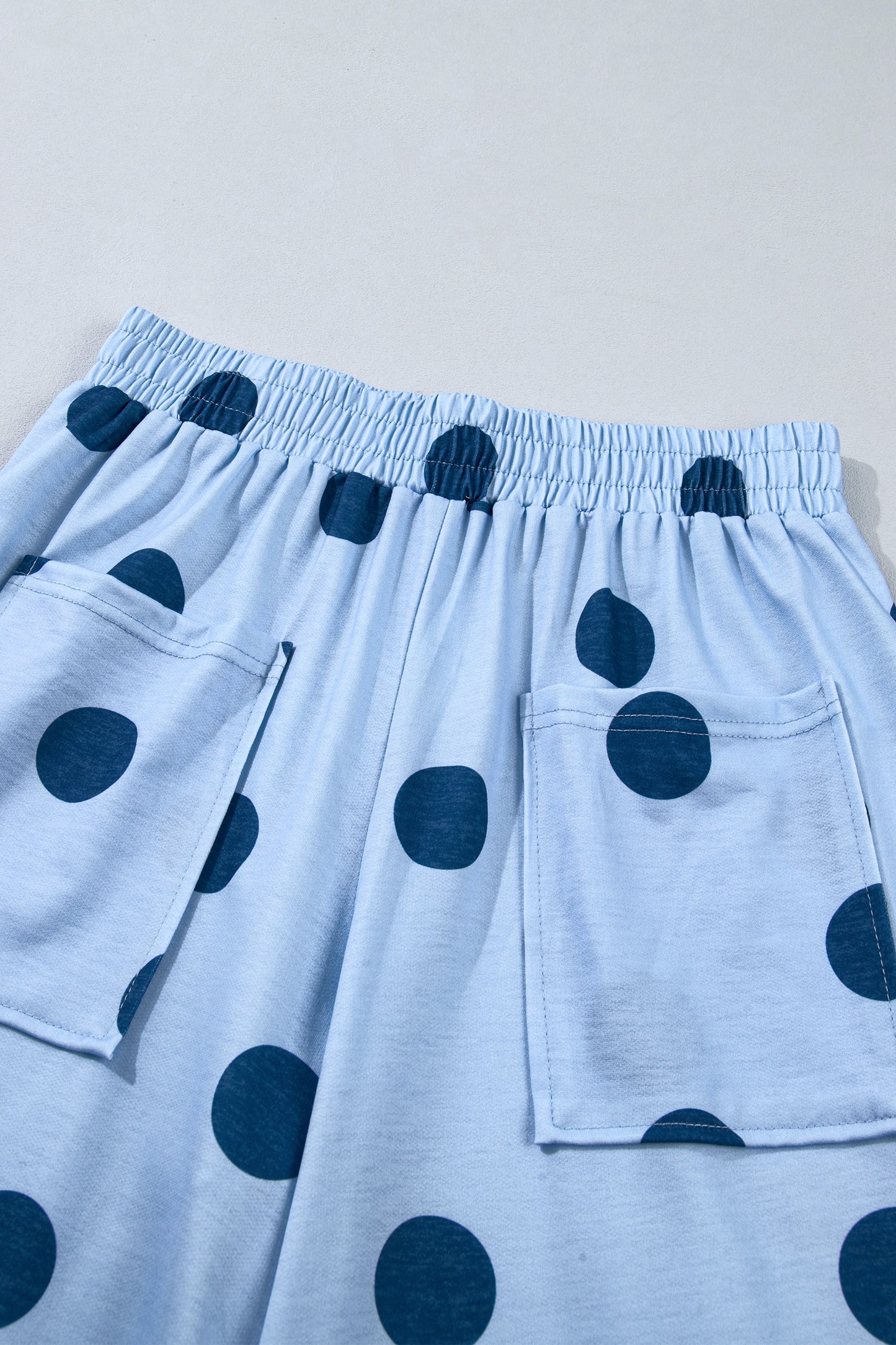 Sky Blue Polka Dot Wide Leg Elastic Waist Casual Pants