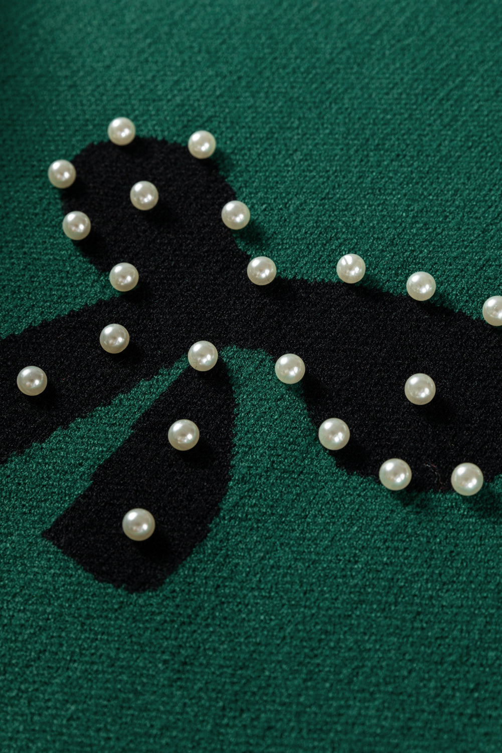 Pearl Embellished Bow Pattern Loose Sweater