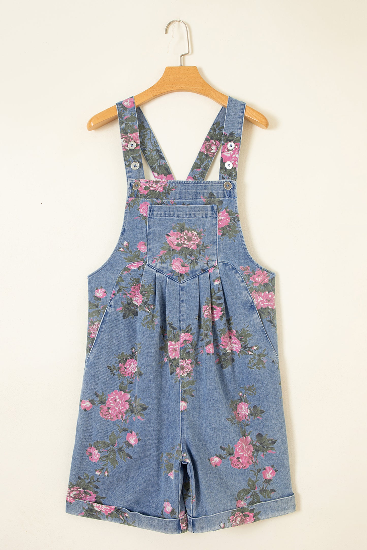 Floral Denim Shortalls Vintage Boho Loose Fit Romper