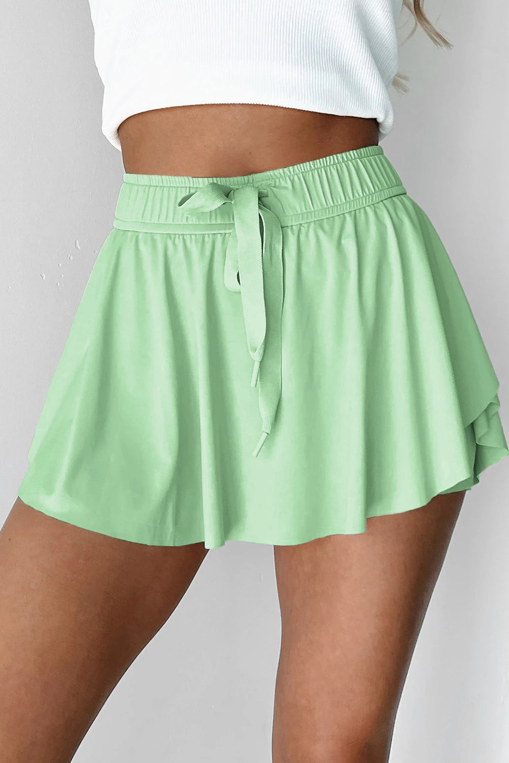 Bonbon Drawstring High Waist Lined Tennis Skorts