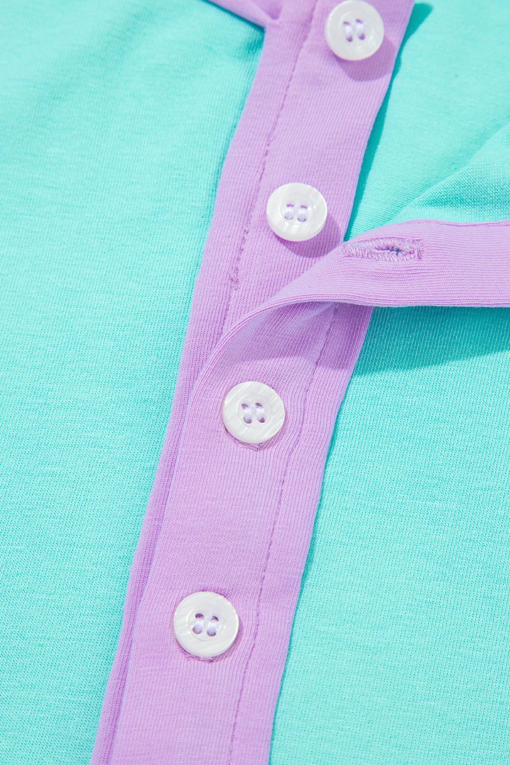 Mint Green Solid Color Half Sleeve Buttons Henley Top