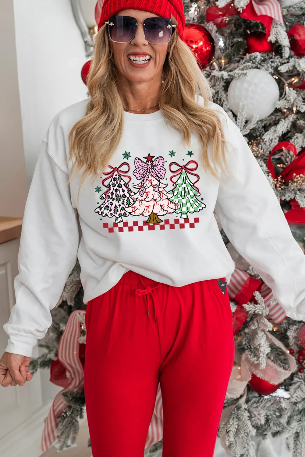 White Christmas Tree Graphic Customized Holiday Sweatshirt