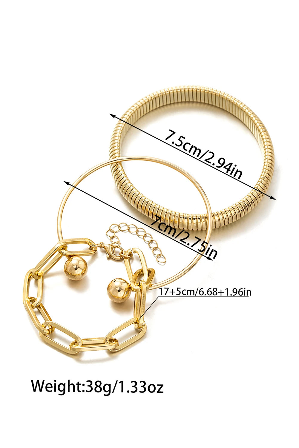 Gold Plated 3 Pieces Different Bracelets