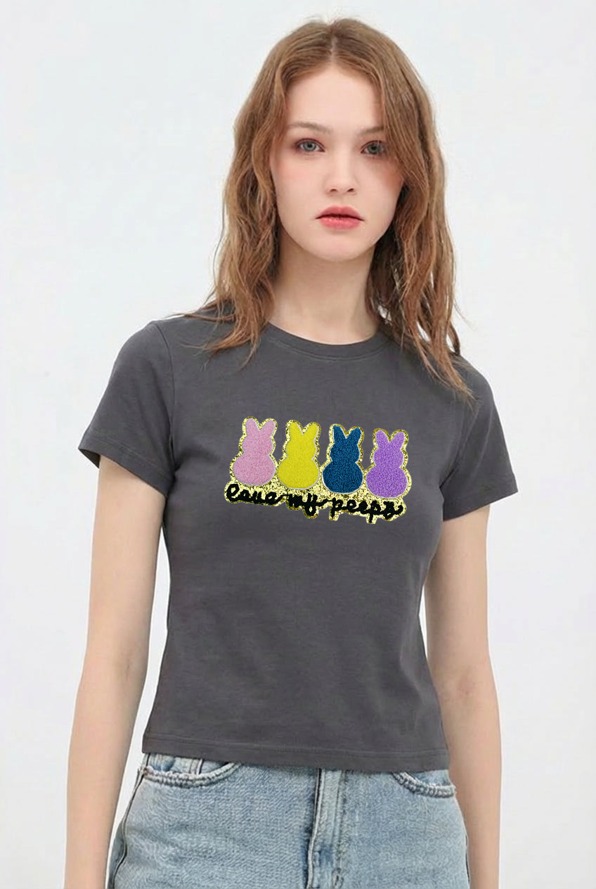 Easter Bunny Sequin Graphic Cotton Casual T Shirt