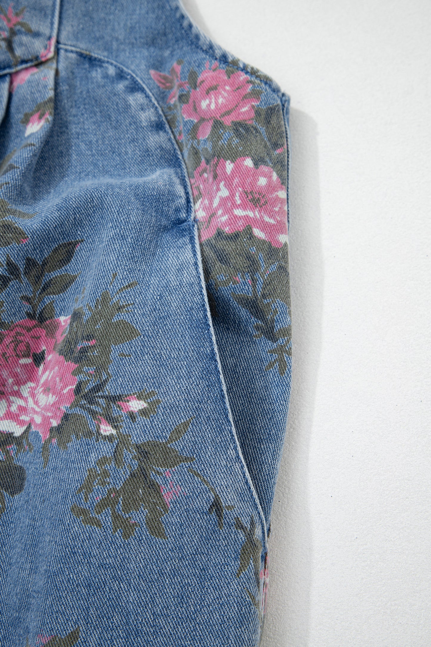 Floral Denim Shortalls Vintage Boho Loose Fit Romper
