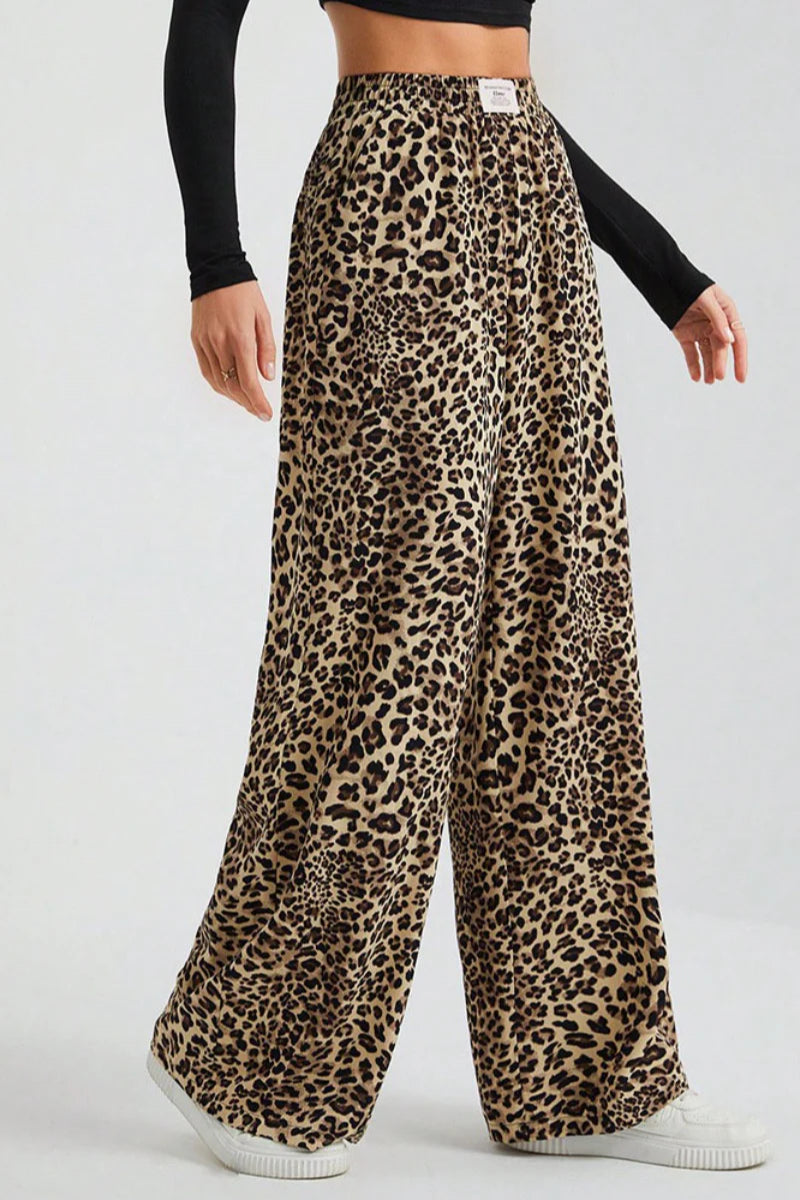 Leopard Wide Leg Elastic Waist Pants