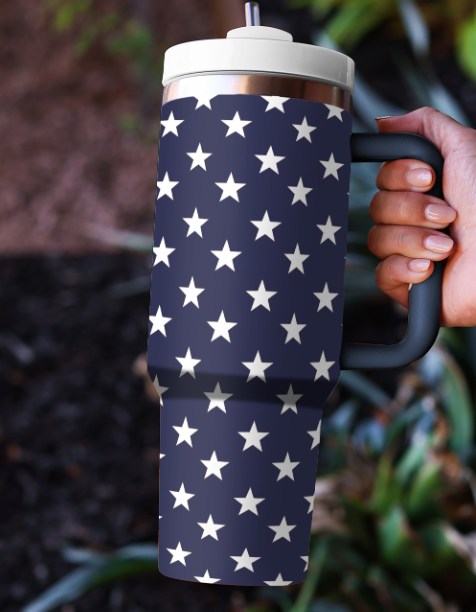 Sail Blue Star Printed Thermos Cup with Handle 40oz