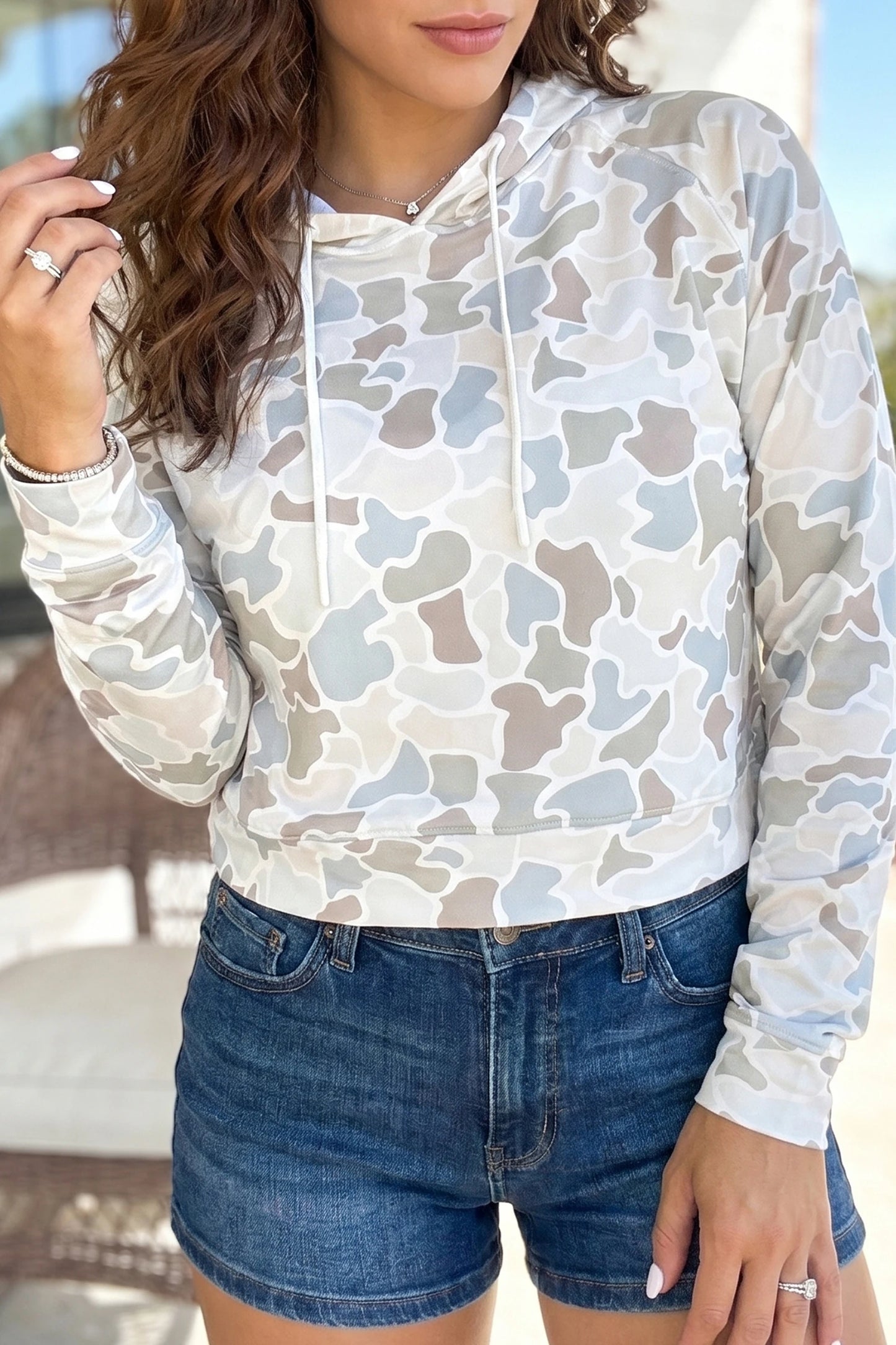 Camouflage Print Long Sleeve Hooded Pullover Casual Top