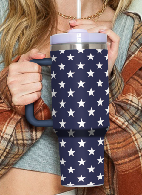 Sail Blue Star Printed Thermos Cup with Handle 40oz