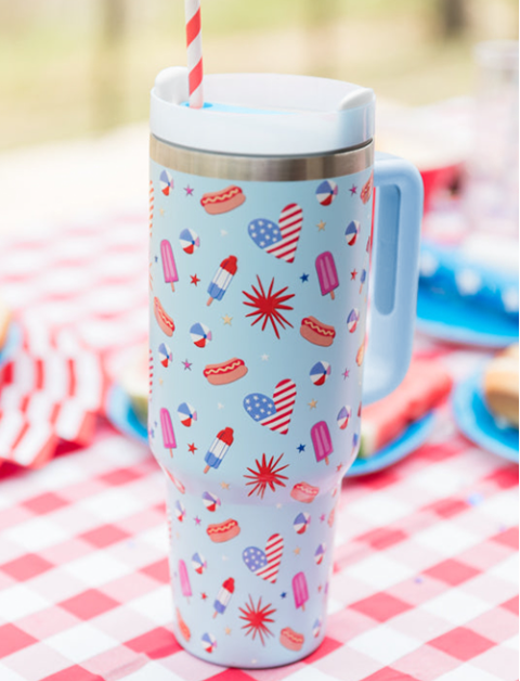 Beau Blue Flag Day Fun Pattern Cup with Handle 40oz