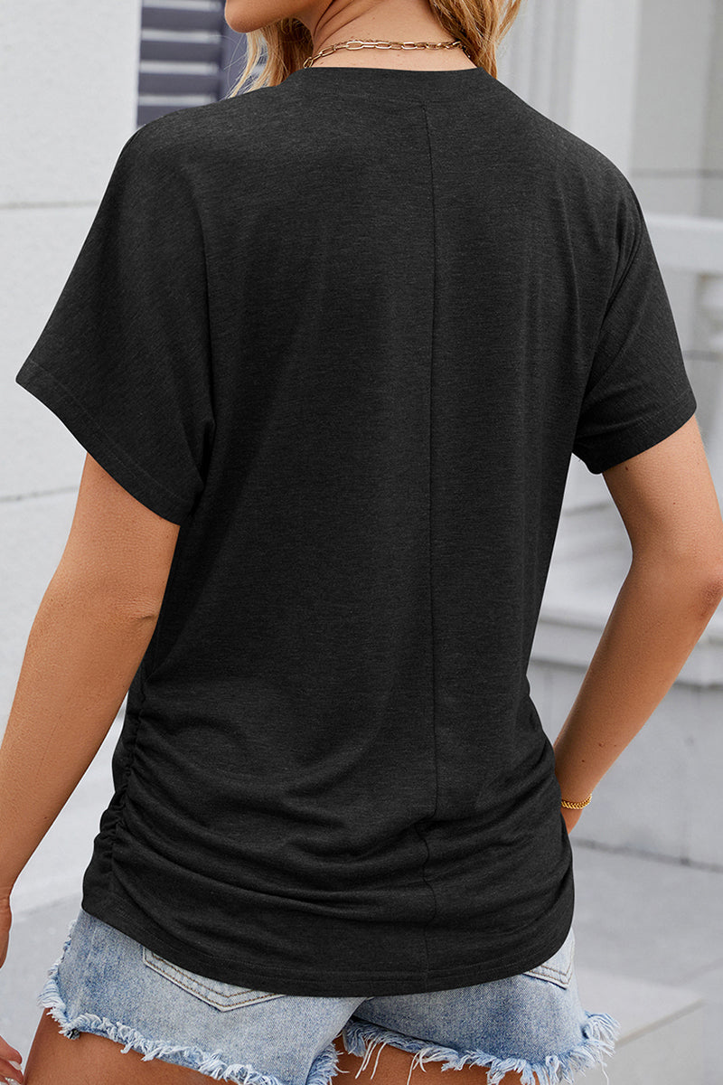 USA Flag Graphic Ruched Side Casual Summer Tee
