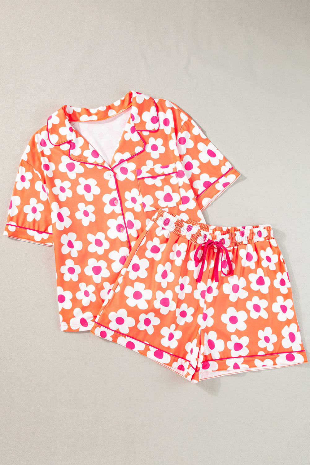 Loose and comfortable Flower Print Short Sleeve Shirt Pajamas Set